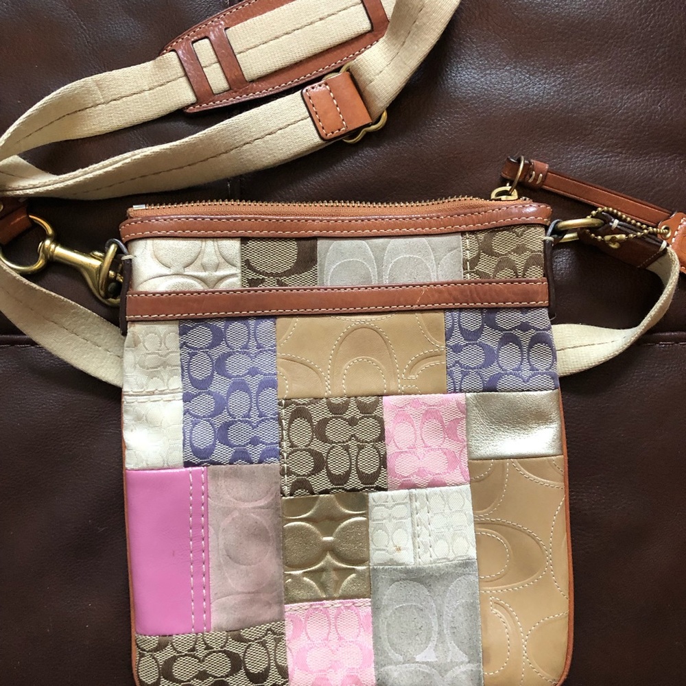Vintage Y2K 2000s Coach Multicolor Logo Patchwork Crossbody Bag Leather Purse
